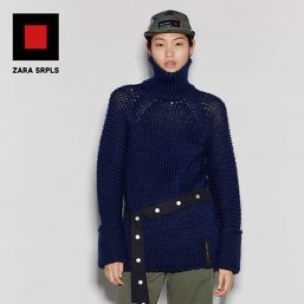 New Zara SRPLS SWTR 05 Navy Blue Turtleneck Sweater Surplus Small 4566/001 NWOT